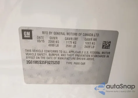 2015 Cadillac Xts Luxury z USA, uszkodzony, nr VIN 2G61M5S35F9275250